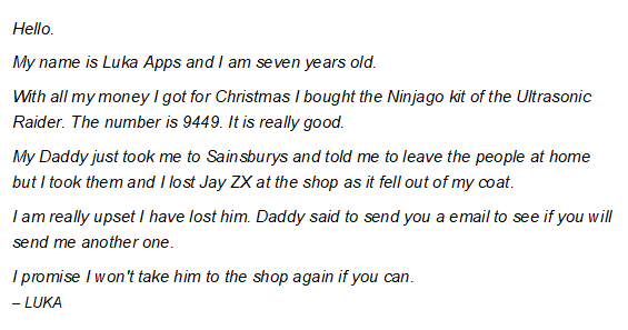 Letter to Lego