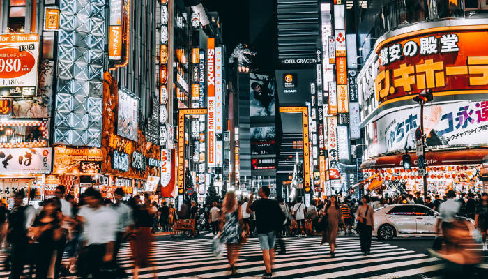 Shinjuku Crossing in Tokyo at night