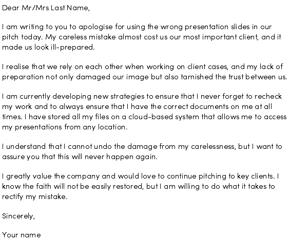 sample apology letter to employer