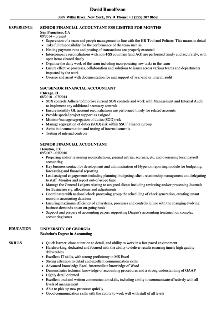 Senior financial accountant résumé example