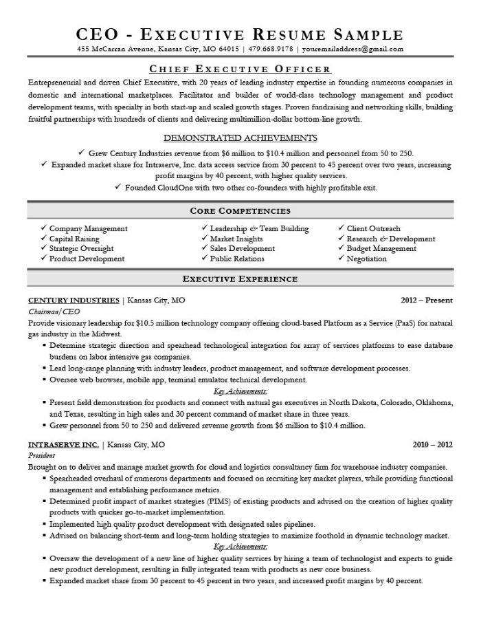 Best Executive CV résumé example