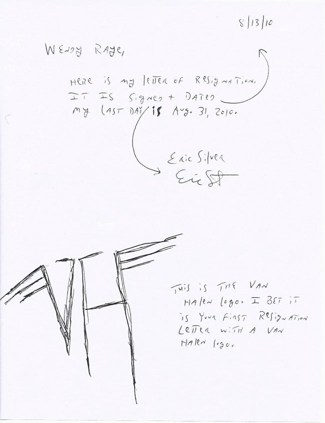 Van Halen resignation letter