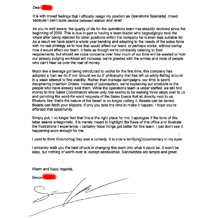 Groundhog Day resignation letter