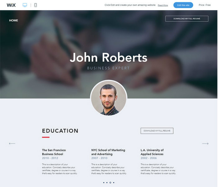 Résumé website template Wix.com