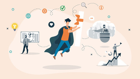 Illustration of a male graduate jumping in the air holding his diploma