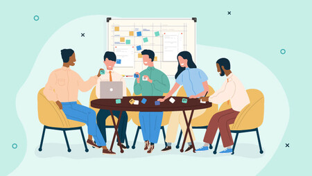 Illustration of a group of people attending a work meeting