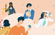 Illustration of five people performing various activities