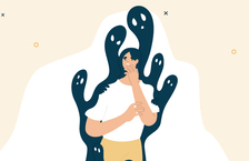 Illustration of a woman with ghosts behind her