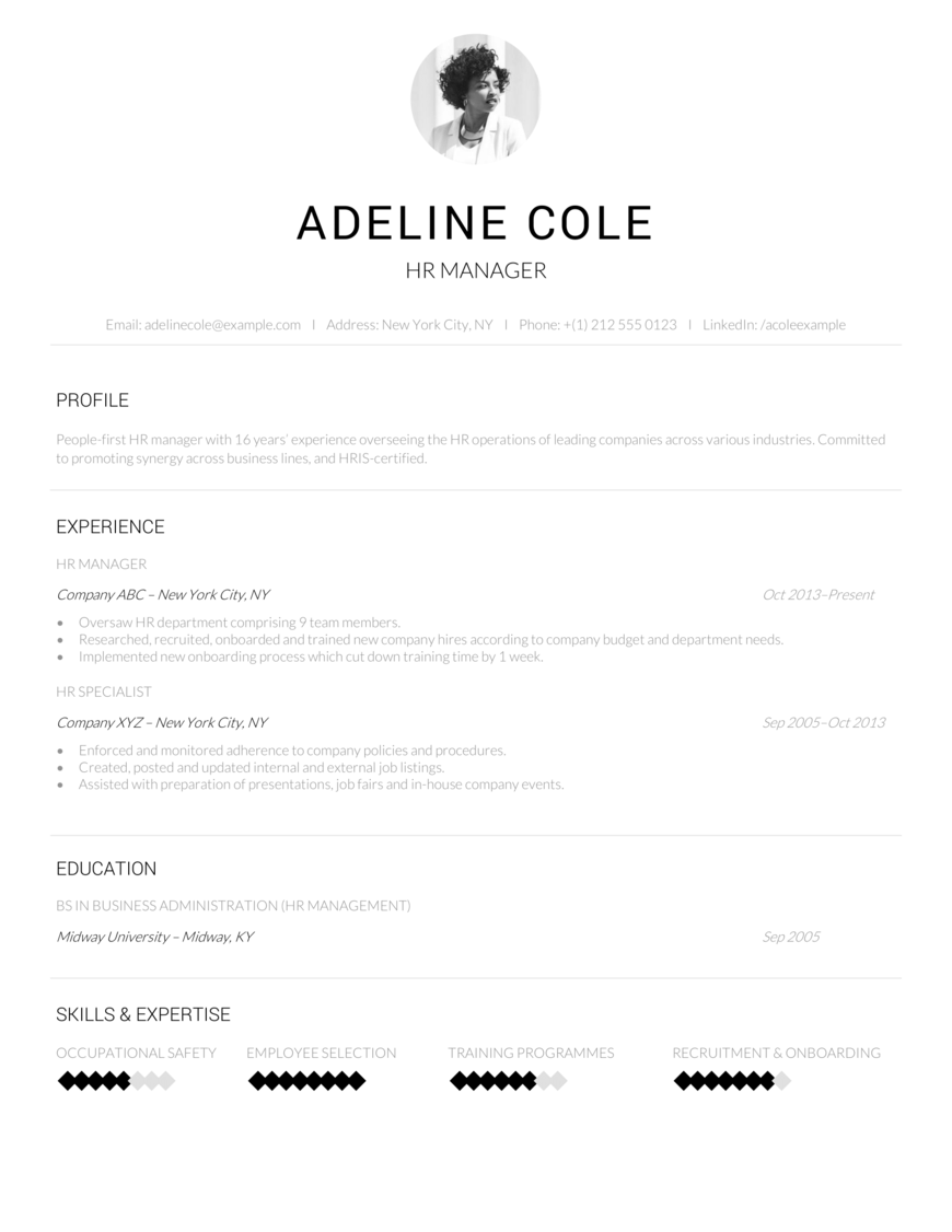 Professional CV Example - HR Manager