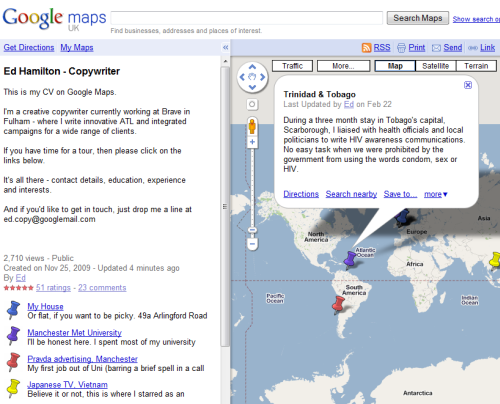 Google Maps creative résumé
