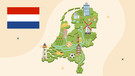 Illustration of the Dutch flag and the Netherlands country map