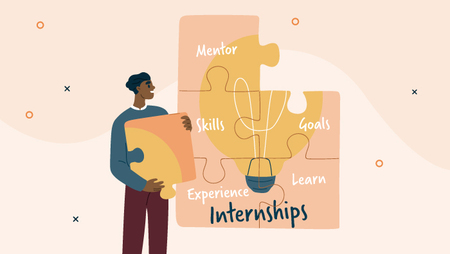 Illustration showing a jigsaw puzzle with benefits of internships.