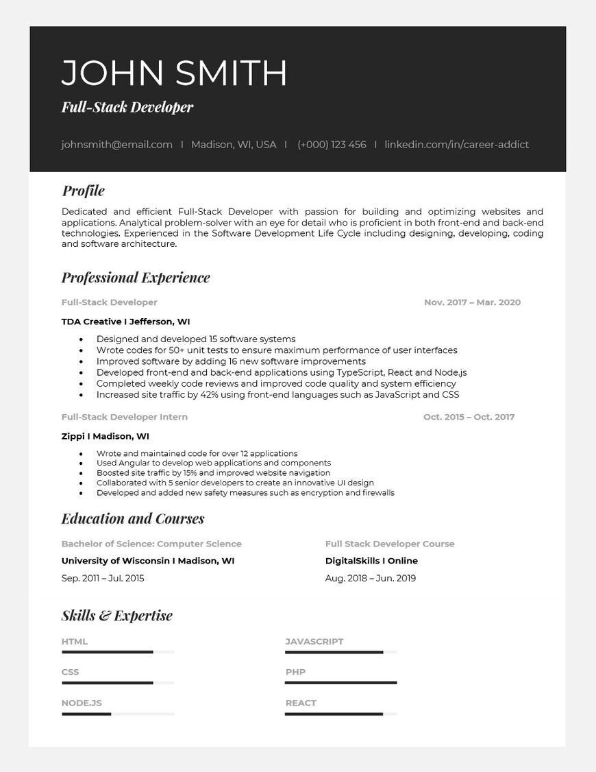 Full Stack Developer Resume Example & Writing Tips