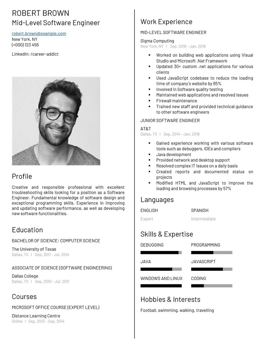 The Best Software Engineer CV/Résumé Examples