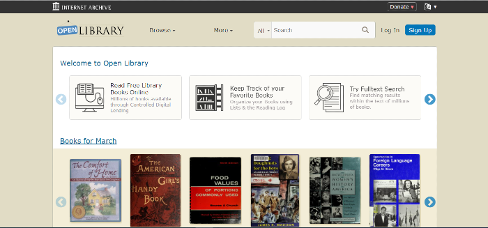 Open library website screenshot where students can get free textbooks