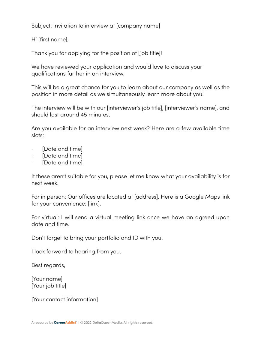 Email interview invitation template