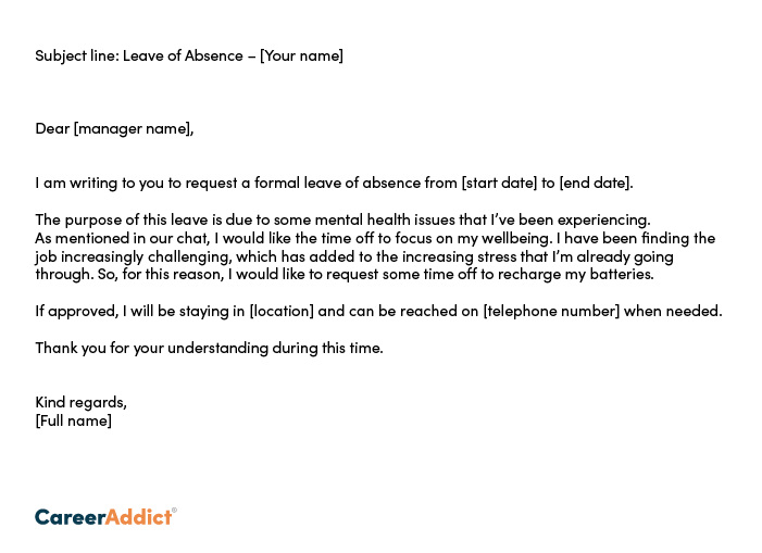 Example of absence request leave for personal reasons