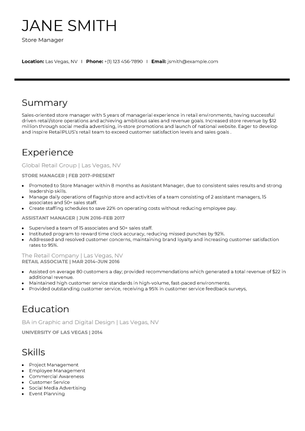 Classic resume template - Promotion example