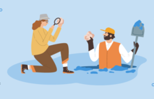 How to become a geologist showing geologist in a hole in the ground analyzing rocks