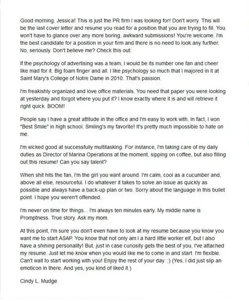 Hilarious Cover Letter