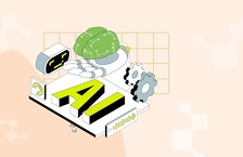 robot hand holding digital brain